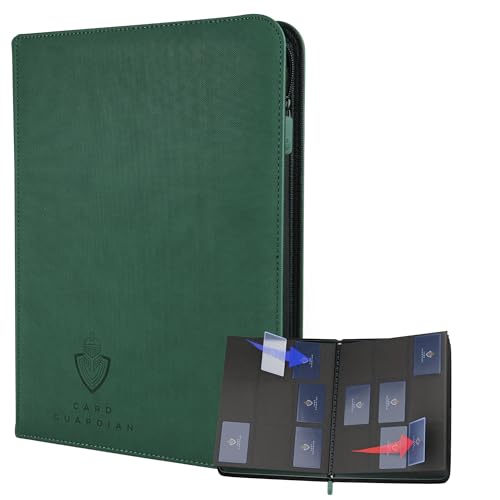 Card Guardian 9 Pocket Card Binder with Zipper – Holds 360 Cards, Side Loading Trading Card Binder for TCG & Football, Premium Card Collection (Green)