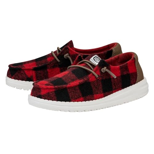 Hey Dude Wendy Youth Buffalo Plaid Red/Black Size 13 | Kids Shoes | Kids Slip-on Loafers | Comfortable & Light-Weight4