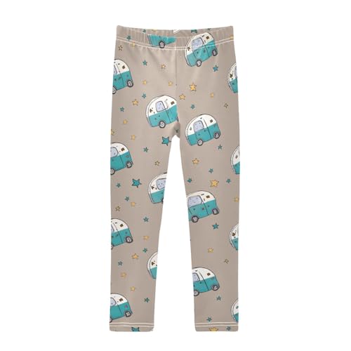 Green Truck Stars Doodle Girls Leggings Soft Stretch Workout Yoga Dance Pants for Kids Casual Tights