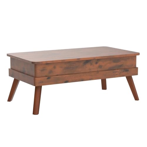 Image of Lift Top Coffee Table, Easy-to-Assembly Center Table with Hidden Storage Compartment, Industrial Lift Tabletop Dining Table for Living Room Reception /Home Office, Rustic Brown
