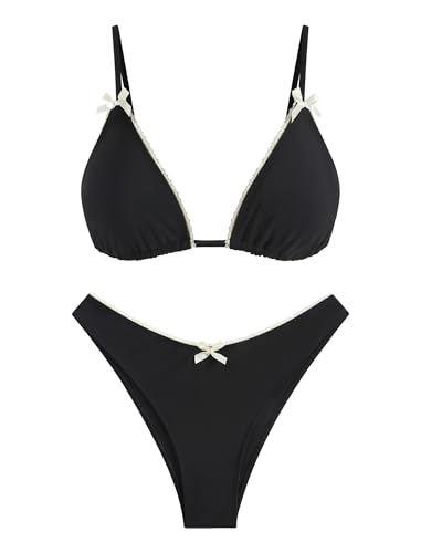 ZAFUL Women's String Triangle Bikini Sets Sexy Triangle Textured Tied High Cut Swimsuit Brazilian 2 Piece Bathing Suit