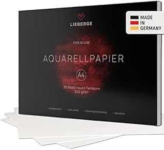 LIEBERGE Papier akwarelowy premium A4 300 g  Made in Germany  30 arkuszy klejonych bloków akwarelowych  naturalny biały papier do malowania akwarelami | Watercolor Paper (DIN A4 30 arkuszy)