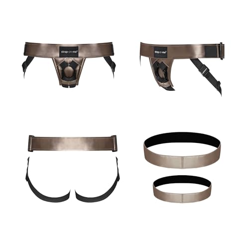 Strap-on-me Harnais Similicuir Curious - Harnais Réglable pour le Pegging, Ceinture Érotique avec Menottes Intégrées, Taille Ajustable XS-XXL, 5 Couleurs Dont Bronze & Rose Or Holographique - Bronze