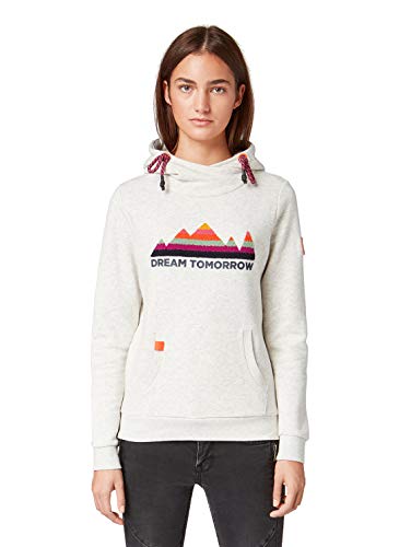 Tom Tailor Denim - Sudadera con capucha y texto en inglés Marble Beige Melange L