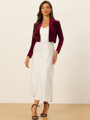 Image of Allegra K Velvet Shrug for Women's Long Sleeve Open Front Cardigan Cocktail Party Cropped Bolero Jacket