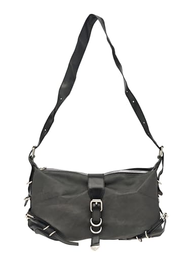 Women's Glossy PU Leather Underarm Bag Y2k Buckle Punk Shoulder Bags Retro Adjustable Handbag Clutch Purse