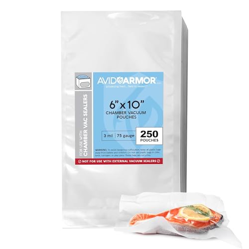 Avid Armor Chamber Vacuum Sealer Bags – Heavy Duty, BPA-Free, Pre-Cut Chamber Vacuum Bags for Food Preservation, Freezer Storage, Sous Vide and more, 250/Pack (6x10) – Multi-Use Vacuum Bags