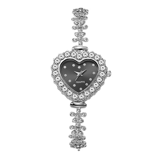 JOATVEE Relojes moda mujer diamantes corazones diales coloridos relojes flores relojes analógicos de cuarzo y pulseras ajustables, Negro