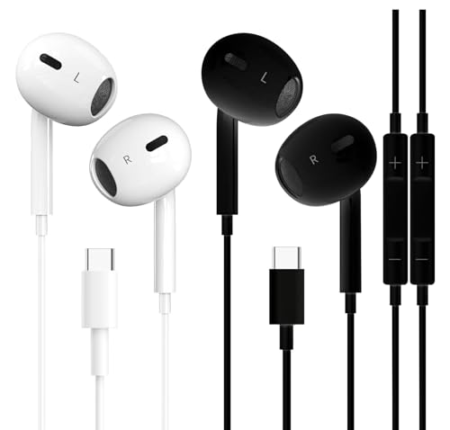 Lot de 2 écouteurs filaires USB C pour Apple iPhone 17, 16, 15, de type C avec microphone et suppression du bruit pour iPhone 17, 16, 15 Pro Max, iPad Pro,...