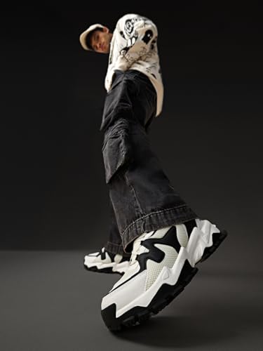 Image of The Souled Store Fumes NX: Sage Men and Boys Low Top Sneakers Green and Off White Streetwear Chunky Trainer Breathable Mesh Cushioned Midsole Durable Sole Lace Up Lightweight Padded Collar