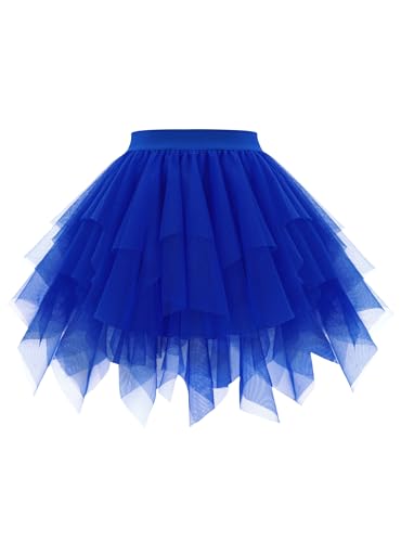 Girstunm Mini Tüllrock Damen Hoch Taille Unregelmäßiger tüllrock Karneval Kostüm Unterrock Königsblau Medium
