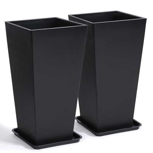 PASAMIC Tall Planters 30 Inch Set of 2 Outdoor Large Planters Weather Resistant Planter for Outdoor & Indoor Plants Flower Pots with Drainage Holes Ideal for Front Porch Patio Balcony Black
