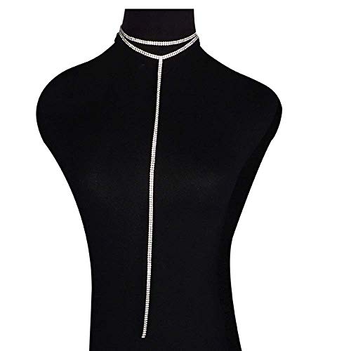 Joygulls Sexy Multilayered Long Choker Necklaces Double Layer Crystal Full Rhinestone Choker Necklace Pendant Statement Necklaces Luxury Jewelry for Women Nightclub Party(Silver)4