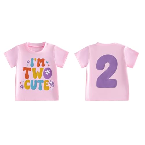 MAHUAOYIXI Baby Girls 2nd Birthday Outfit T Shirt for Kids Girls Short Sleeve Crewneck Goose Letter Print Loose Fit Pullover Summer Tops Toddler Girls Birthday Clothes (Multicolor 2-3 Years)