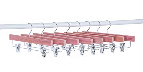 Amber Home American Red Cedar Wood Pants Hangers 12 Pack Natural Cedar Wooden Slacks Skirts Hangers with 2-Adjustable Clips Bottom Hangers for Trousers Jeans Shorts 12 Pack