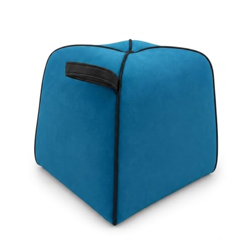 Image of FURNY Signature Regalia Suri Accent Pouf | Boston Fabric | 40D High-Density Foam | (Ocean Blue) | Footrest, Vanity Ottoman & Accent Seat for Home, Office & Hotel
