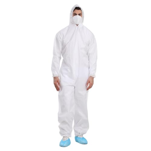 Cleaing Pack of 3 Disposable Paint Suit Large, Hazmat Suits with Hood and Elastic Wrists