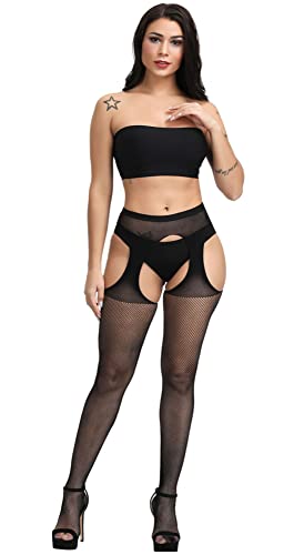 Image of Womens Suspender Pantyhose High Waist Fishnet Tights Fishnet Stockings Thigh High Stockings