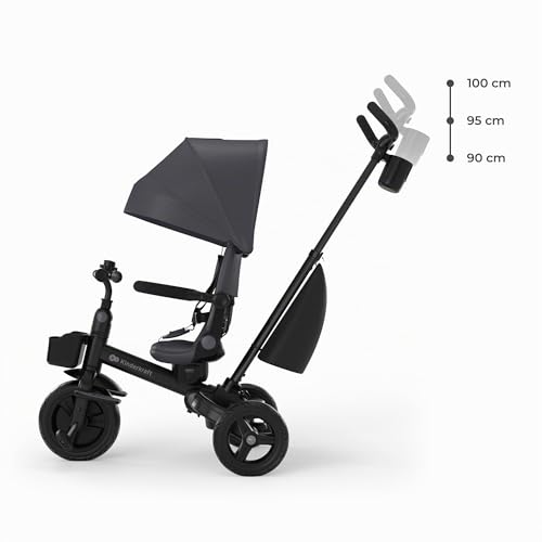 Kinderkraft Aveo 2 Pro Tricycle Évolutif 6 en 1, Dès 9 Mois à 5 Ans, Siège Rotatif Click&Twist, Pliable Compact, Capote UPF50+, Gris - 11
