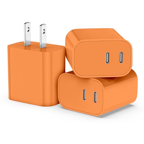 USB C Charger Block,3-Pack Dual Port USB C Fast Charging Block，Type C Wall Charger Plug for iPhone14/13/12/11/ Pro Max/Plus/Xs Max/XR/X,iPad Pro(20W) Orange