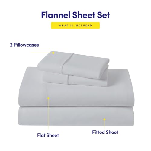 Image of Sweet Home Collection Flannel Sheet Set, Silver Queen, Deep Pocket Soft Brushed Microfiber All-Season Bedding with Fitted Sheet, Flat Sheet & Pillowcase(s)