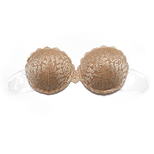 LOXUELI Reusable Strapless Adhesive Bra, Invisible Backless Rubber Bra, Push Up Silicone Bra for Backless Dresses Nude
