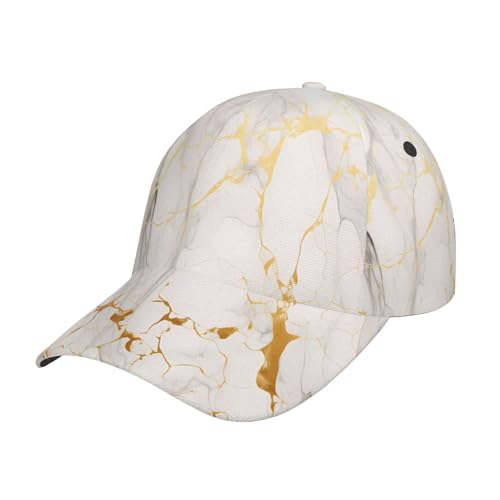 Chapeau de soleil réglable casquette baseball marbre blanc et or été mixte