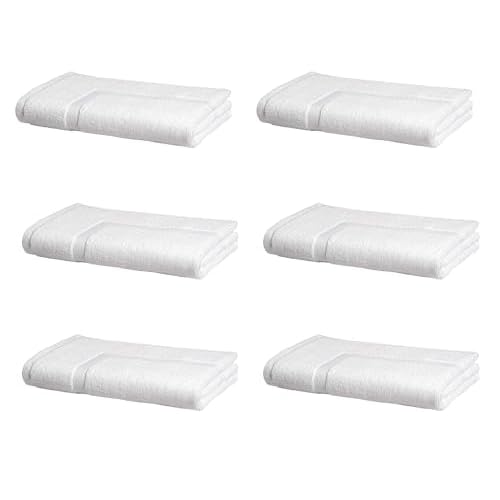 Amazon Basics Premium 100% Cotton, Absorbent Soft Bath Mat, Machine Washable, 684 GSM, White, 30″ x 20″ Hotel Spa Shower/Bathtub Mats, Pack of 6