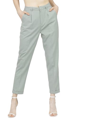 Image of Tokyo Talkies Women's Regular Fit Peg Trousers | Stretchable Trousers| High-Rise