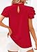 KIRUNDO Blouses for Women Dressy Casual 2026 Spring Summer Ruffle Short Sleeve Mock Neck Work Shirts Tops Fashion Clothing(Red, Medium)