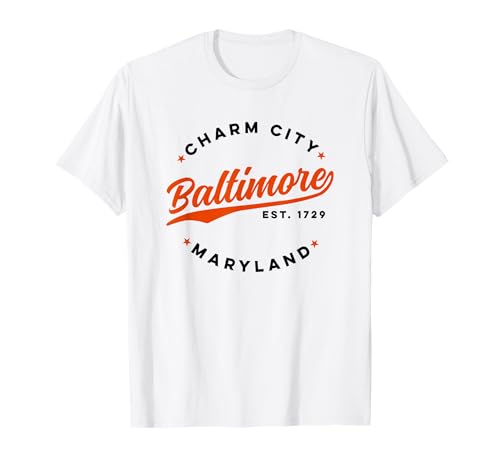 Vintage Baltimore Charm City Maryland Blue Red Text T-Shirt