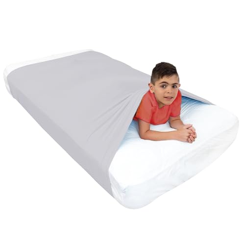 Image of Sensory Bed Sheet for Deep Pressure Therapy - Spandex Bed Sheet - Sensory Compression Blanket for ADHD, Autism - Breathable & Hypoallergenic, Grey, Queen Size