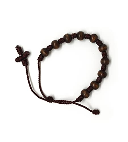 Sacred Denarius Bracelet Handmade Wood Beads Adjustable Size by Zaraleas (Brown)