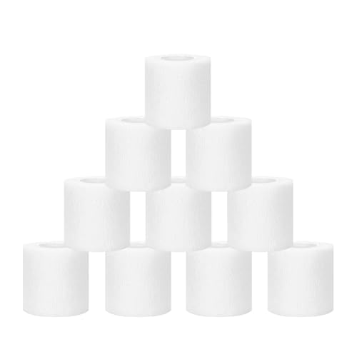 Gudotra 10 Rollos Venda Cohesiva Deportiva 5cm x 4.5m Banda Adhesiva Tape Crossfit Para Proteger Muñecas Tobillos Rodillas Músculos (Blanco)