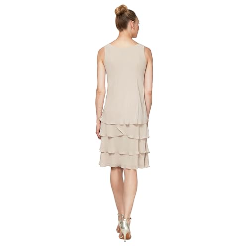 Image of S.L. Fashions Women's Mother of The Bride Tiered Jacket Dress with Shoulder Embellishment