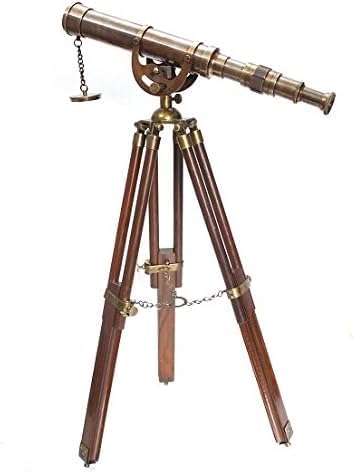 Generic Decorative Single Barrel Handmade Nautical Harbor Master Antique Brass Finish Maritime Vintage Pirates Spyglasses Tripod Telescope Table Home Office Decor, SS-085