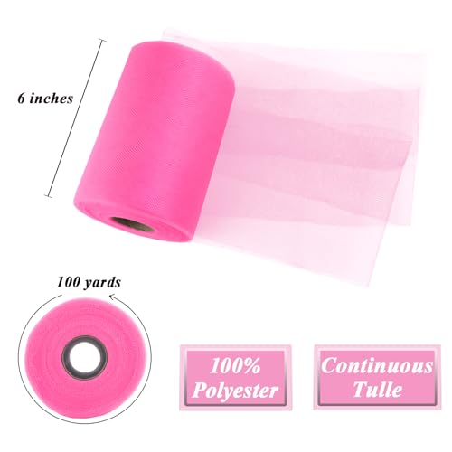 Image of Fluorescent Pink Tulle Fabric Roll 6 Inch x 100 Yards Tulle Ribbon
