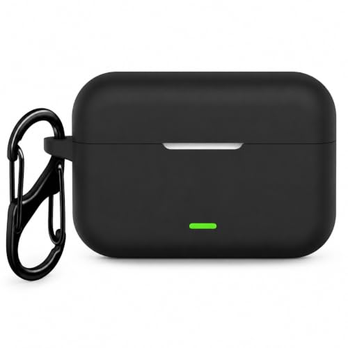 Image of Silicone Case for Realme Buds T500 Pro TWS Earbuds | Shockproof 360 Protective Cover | Heavy-Duty Carabiner Clip | LED Visible | Soft Anti-Slip & Lightweight Case (Black)