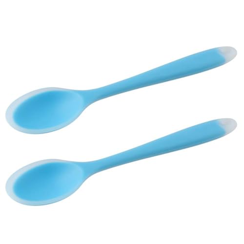 couponhub 2 Pcs Silicone Dinner Spoon, Multi-purpose Surrounding Transparent Design Soft Texture Ergonomic Design for Mixing Soup Rice Porridge Serving Kitchen Restaurant(Blue)