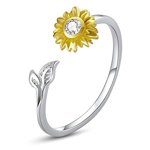 Bague réglable tournesol anti-doigts gonflés avec cristaux