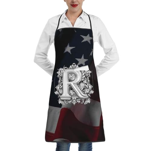 nopicsn Classic Monogram Letter R Apron for cooking with Pockets Women Men Kitchen Chef Funny Aprons