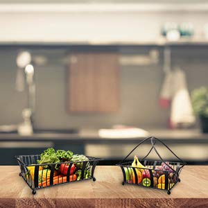 Urban Deco 2 Tier Fruit Basket Fruit And Vegetable Storage Fruit Holder For Kitchen Countertop Display Stand Fruit Storage Baskets Metallic Black Fruit Stand for Bread Vegetable Fruit