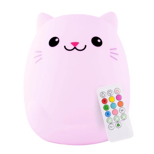 Lumipets LED Cat Battery-Operated/USB-Powered Silicone Night Light for Kids with 9 Tap-to-Activate Colours