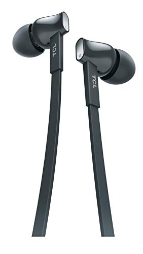 TCL MTRO100 In-Ear Earbuds Wired Noise Isolating Headphones with Built-in Mic and Tangle Free Flat Cables – Shadow Black, One Size