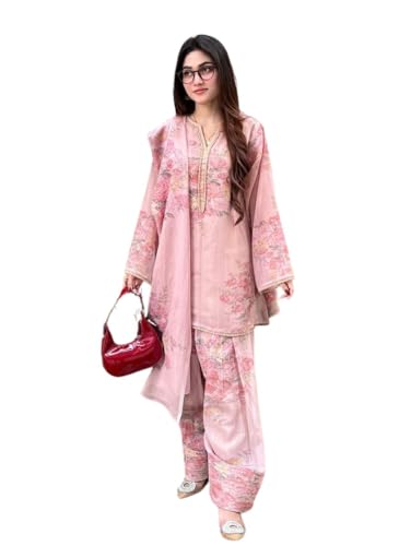 Image of JIYA'S Collection Women's Pure Faux Georgette Kurta Palazzo Set with Dupatta | Digital Print Full Sleeve Kurti with Farshi Pant