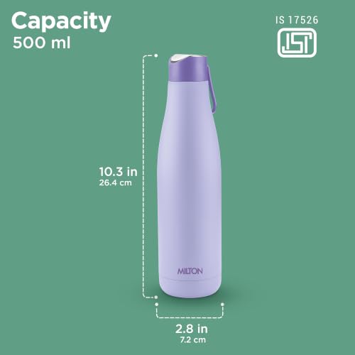 Image of Milton Fame 600 ISI Certified Thermosteel Water Bottle 500 ml | Double Wall Vacuum Insulated Flask | 24 Hr Hot & Cold | Leakproof Lid | Ideal for Home, Office, Gym, Travel - Matt Purple