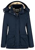 WenVen Women's Mid Length Winter Warm Hooded Sherpa Lined Coat Jacket (Navy, L)