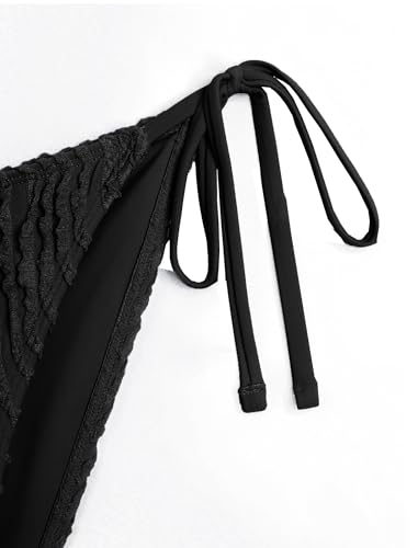 Image of ZAFUL Halter Swimsuits for Women Textured Backless 2 Piece Bathing Suits Cheeky High Cut String Tie Side Bikini Sets
