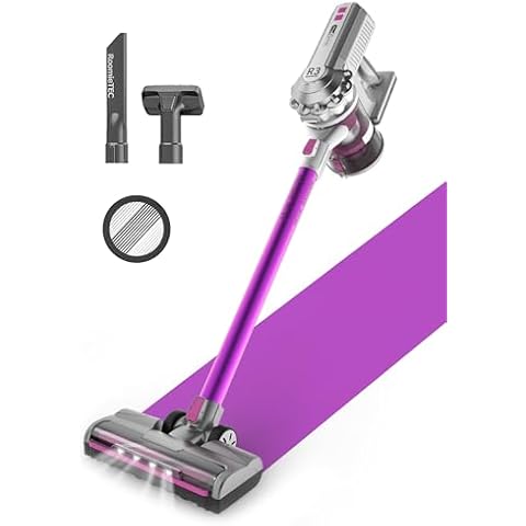 ROOMIE TEC R3 Cordless Stick Vacuum Cleaner, Fadeless Suction Power for Floor and Carpet, Up to 43 Min Powerful Battery, Bagless, Large Capacity, Extra Wide Roller, LED Headlights, and HEPA Filtration Cover
