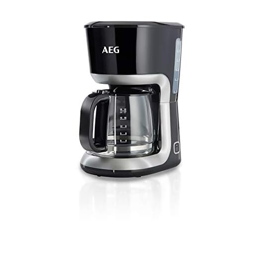 AEG KF3300 Cafetera de Goteo de 12 Tazas, Jarra de Cristal con Indicador de Nivel, Capacidad de 1.4L, Apta Lavavajillas, Sistema Antigoteo, Filtro Extraíble, Función Apagado Automático, 1100W, Negro